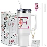 AiHeart Monogrammed Gifts for Women,Wife,Initial Cup,Personalized for Birthday Gifts,Halloween,Thanks giving Day,Custom Tumbler with Handle 40oz-E
