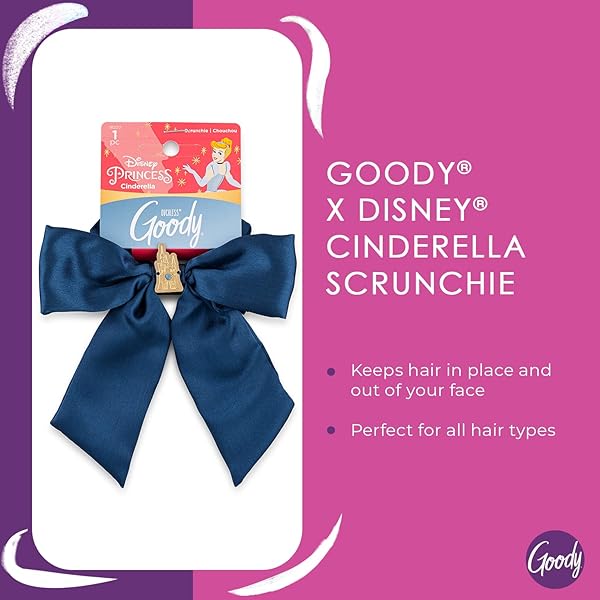 GOODY OUCHLESS XL SCRUNCHIE BOW – DISNEY PRINCESS, CINDERELLA – HAIR ACCESSORIES FOR MEN, WOMEN, BOYS & GIRLS – STYLE WITH EASE & KEEP YOUR HAIR SECURED FOR ALL-DAY COMFORT – FOR ALL HAIR TYPES