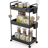 Ronlap Slim Storage Cart, 3 Tier Utility Rolling Cart with Wheels Lash Cart Organizer Small Slide Out Mobile Storage Cart wit