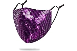 MLGDA Sparkly Sequins Mouth Masc Fashion Designer Glitter Cotton Face Cover With Adjustable Ear Loops Reusable Masquerade Party Nightclub Rave Festival Sequins Face Covering (Purple)