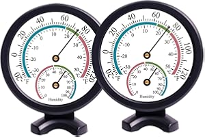 SEMONSAL Thermometer Hygrometer Analog 2 in 1 Temperature Humidity Outdoor Monitor Gauge for Black+White