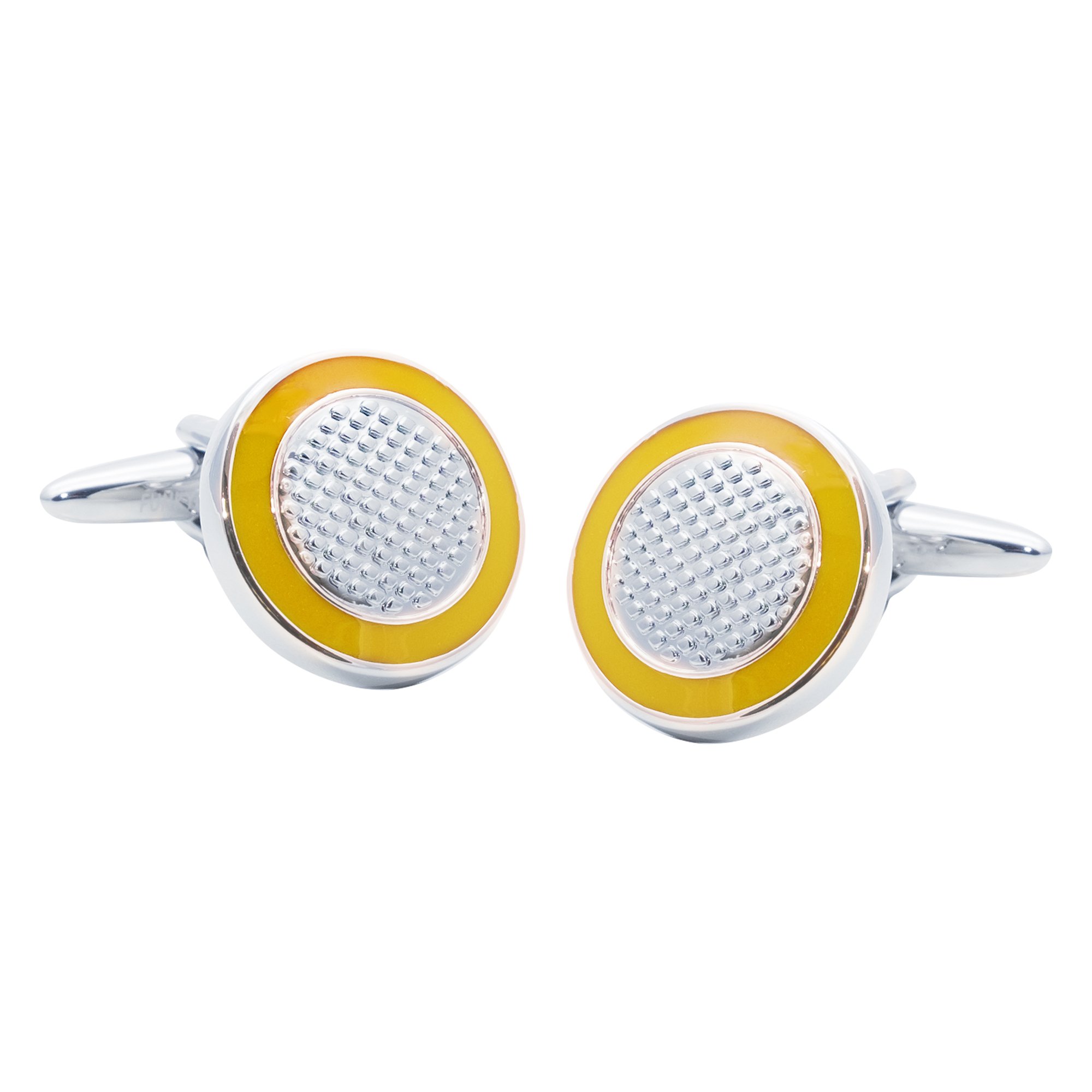 Round Metal Textured Cufflinks with Mellow Yellow Surround