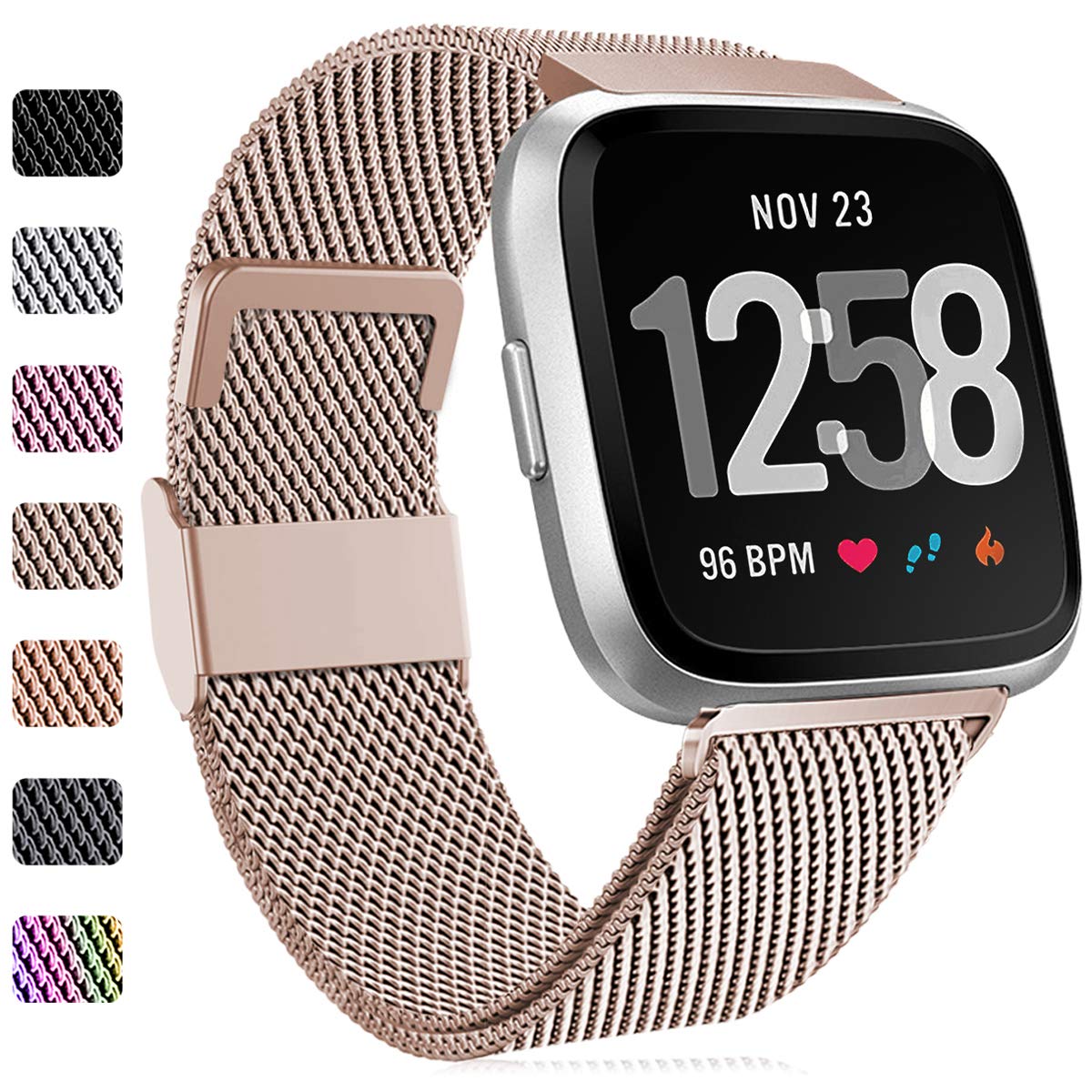 Faliogo Replacement Band Compatible with Fitbit Versa Band/Fitbit Versa 2 Bracelet, Adjustable Stainless Steel Metal Band Compatible with Fitbit Versa Lite, Small, Vintage Gold