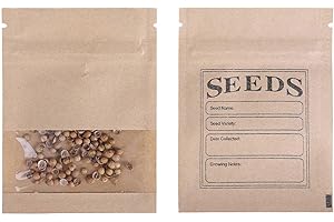 PABCK 100 Pieces Clear Window Kraft Paper Resealable Bag Small Seed Envelopes Heat Seal Pouch with Tear Notch for Seeds Packe