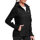 MoFiz Womens Fleece Lined Softshell Jacket Hooded Lightweight Insulated Puffer Hybrid Down Jacket Full Zip Running Coat