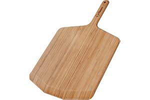 Chef Pomodoro Wooden Pizza Peel 14 inch, Homemade Wood Paddle, Board with with Handle, Indoor and Outdoor Oven Accessories, S