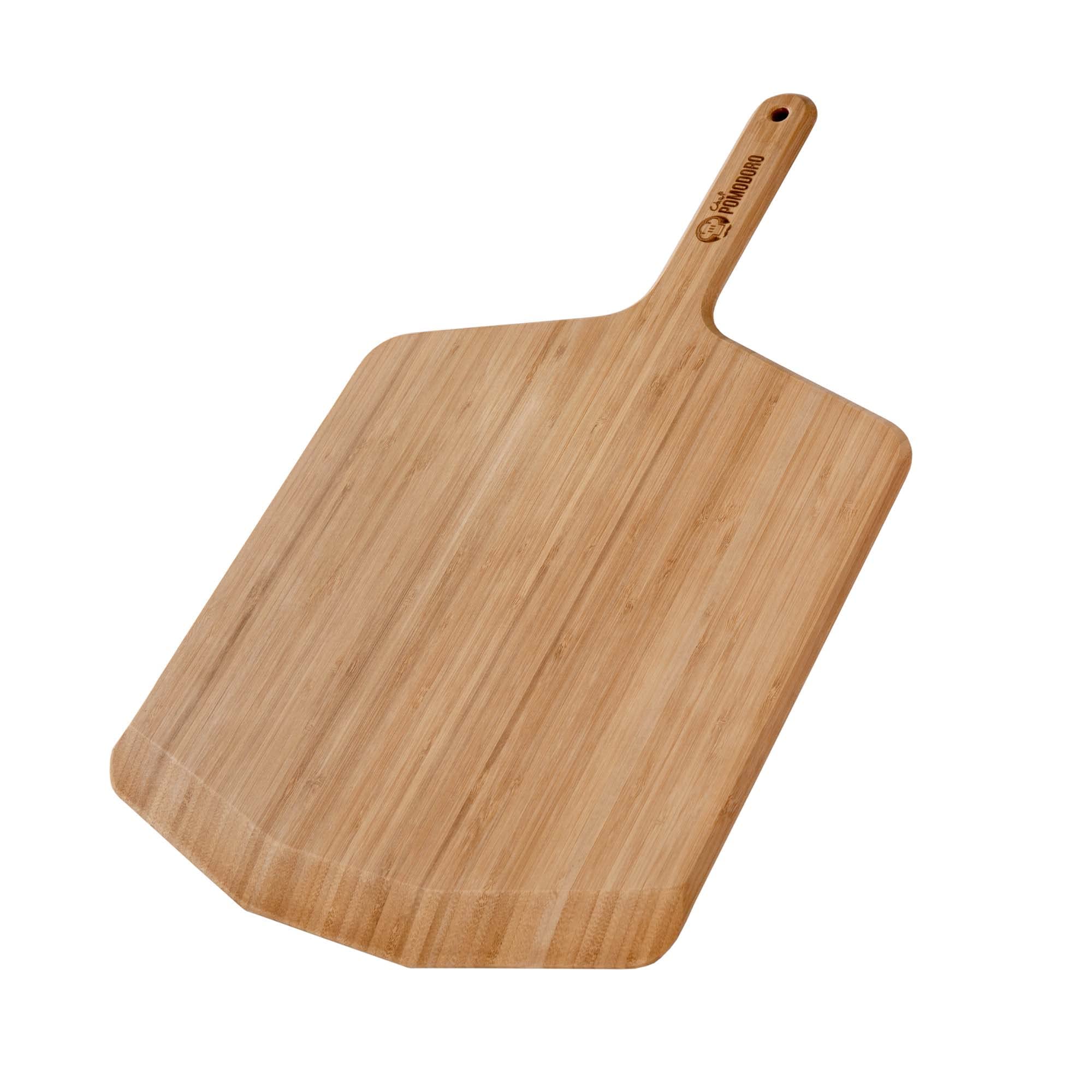 Chef Pomodoro Wooden Pizza Peel 14 inch (35.5 cm), Homemade Wood Paddle, Board with Handle, Indoor and Outdoor Oven Accessories, Spatula Gourmet Prep Shovel for Launching and Serving Pies and Bread