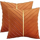 Tosleo Burnt Orange Velvet Throw Pillow Covers 20 x 20 inch Pack of 2 with Gold Leather Christmas Decorative Couch Pillowcases Luxury Modern Pillow Cover Spring Home Decor for Sofa Bed Living Room