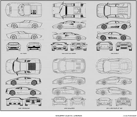 Amazon Com Bigofficeart Lamborghini Blueprint Collection Print Car Art Gift x24 Posters Prints
