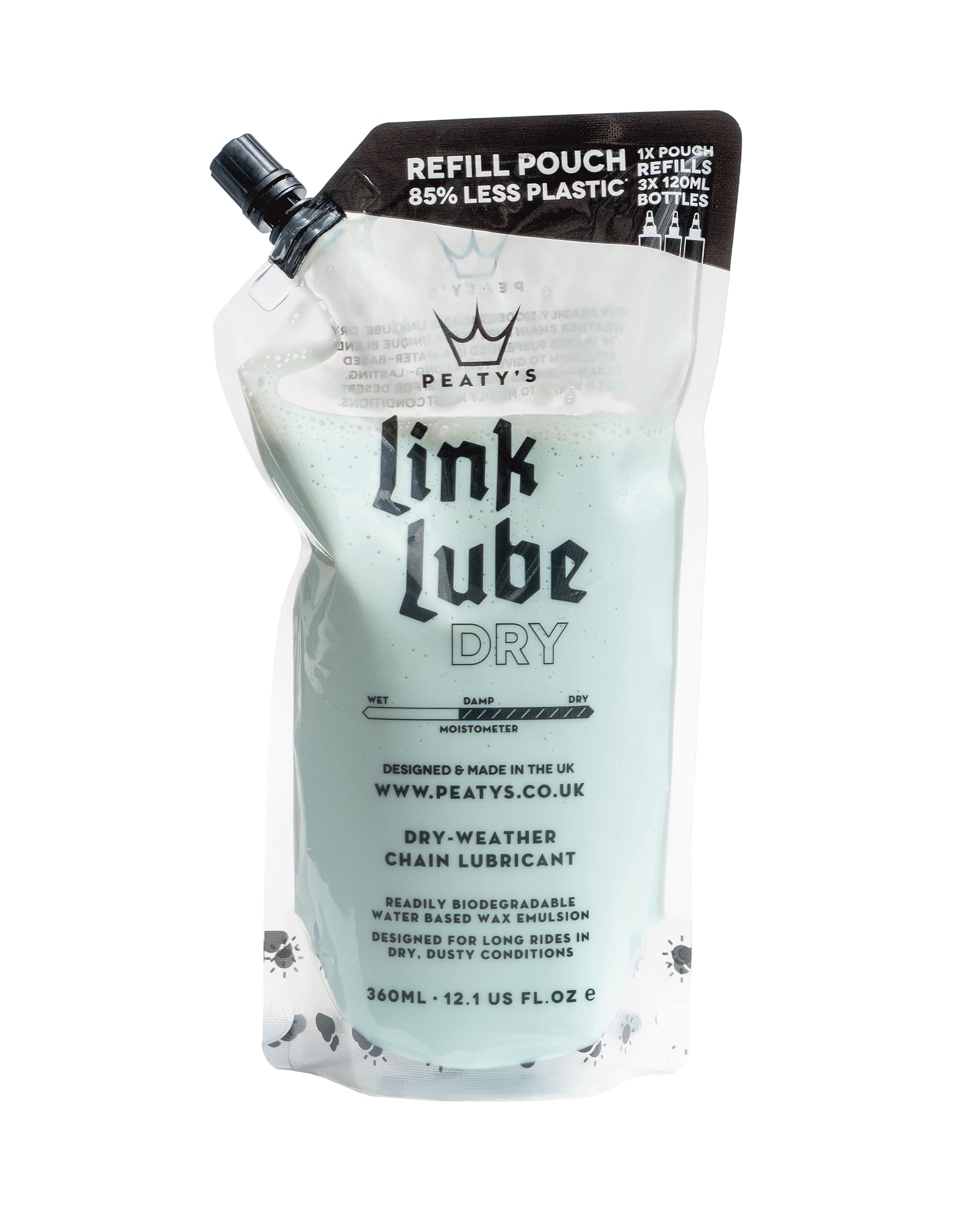 Peaty’s Link Lube Dry Weather Bike Chain Lubricant - 360ml Refill Pouch - Smooth Drivetrain In The Driest Conditions, Bespoke Blend Of Wax, Long Lasting, Biodegradable, MTB, Road & Gravel Bicycle