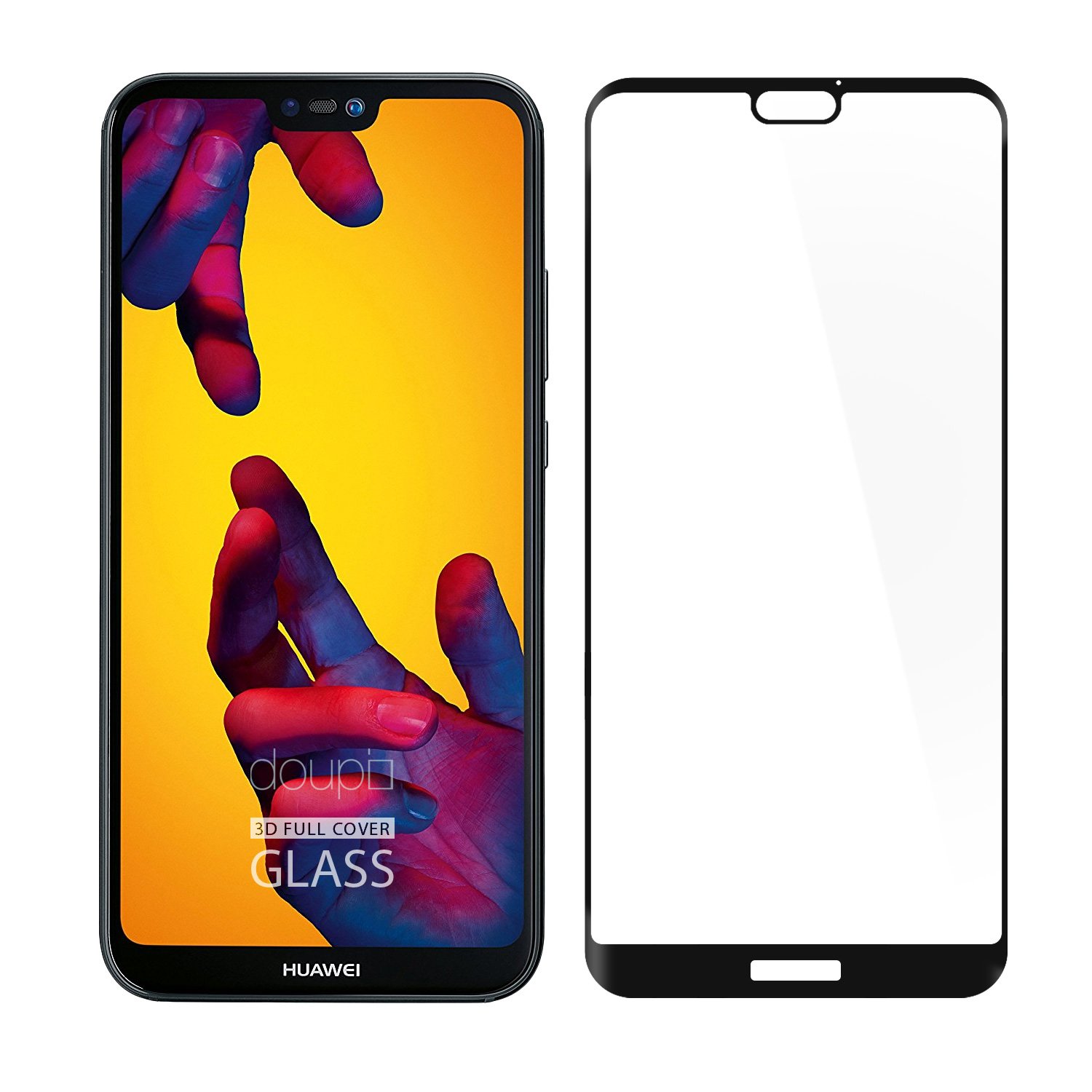 doupi FullCover Tempered Glass for Huawei P20 Lite - Premium 9H HD Anti Scratch [3D Touch Supported] Screen Protector, black