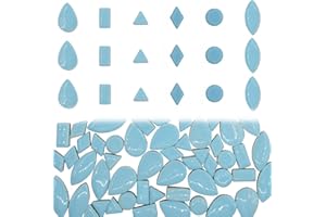 SMANTA 270 Pieces Mosaic Tiles, Mixed 6 Shapes Ceramic Mosaic Tiles for Crafts Bulk, Solid Color Glazed Ceramic Mosaic Crafts Supplies for DIY Tabletop, Coasters, Vase Mosaic Projects - Light Blue