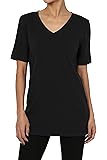 Women's Basic Cotton Span V-Neck Relxed Slim Fit Tee Tunic Length T-Shirt