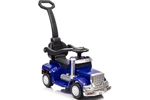 OUTFUNNY 3-in-1 Ride on Push Car for Toddler with Handle, Toddler Ride on Toy for Boys, Stroller Sliding Walking Car w/Music, Horn and Lights - Blue