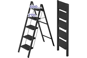 JOISCOPE 5 Step Ladder,Lightweight Folding Step Stool with Anti-Slip Pedal,600 lbs Portable Sturdy Steel Ladder for Adults,Multi Purpose Folding Ladder for Home Kitchen Office,Space Saving,Black