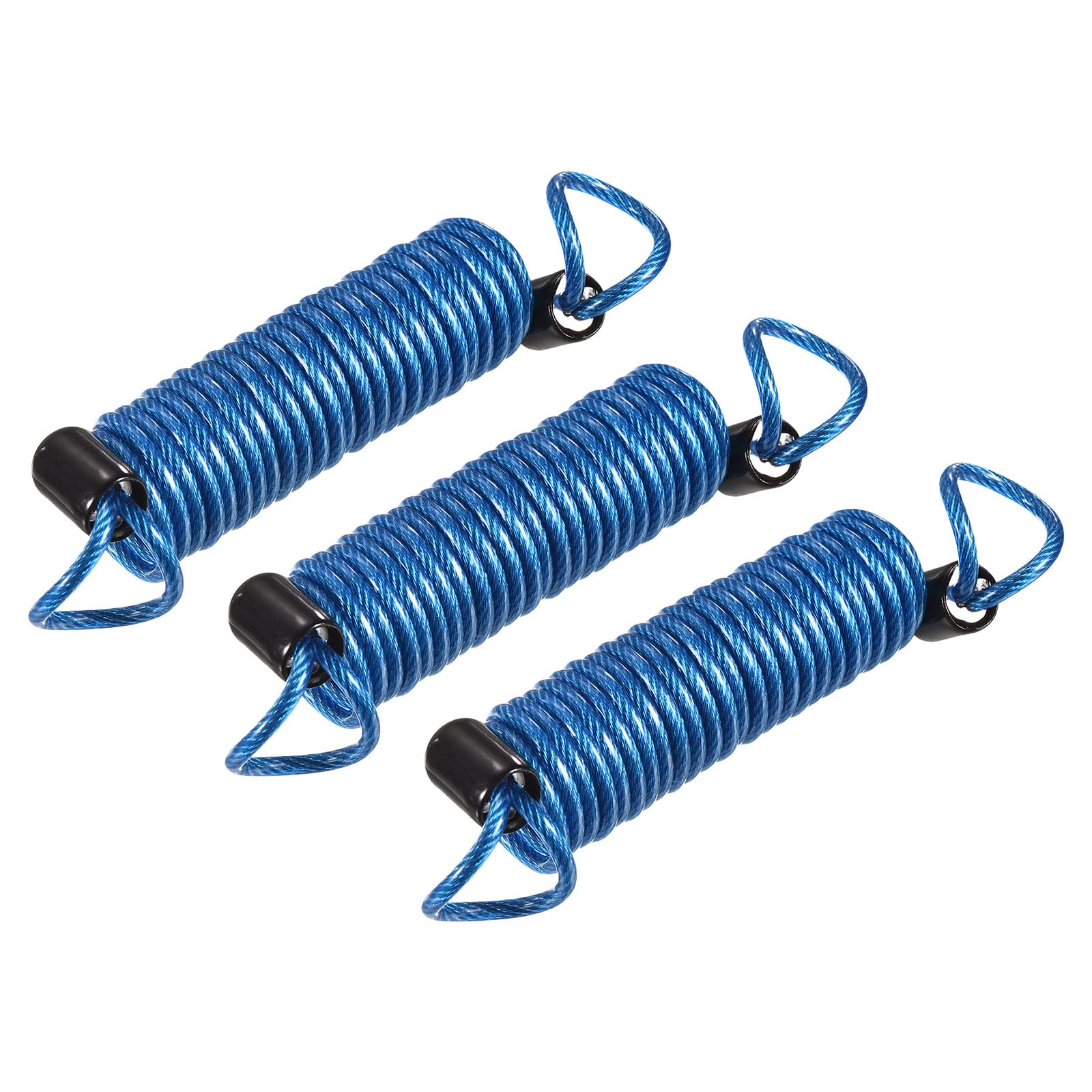 PATIKIL Security Steel Cable 2.5mm x 1.5m/4.92ft Coated Spring Luggage Lock Wire Rope with Double Loop Blue, 3 Pack