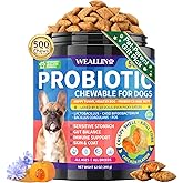 Dog Probiotics Chews 500 Chews, Sensitive Stomach Support Crunchy Shell with Krill Core, Triple Probiotics & Prebiotics, Digestion, Immunity & Skin Care, Chicken Flavor, for All Breeds & Sizes Dogs