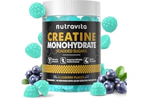 Nutravita Creatine Monohydrate Gummies for Men & Women-5g of Creatine Monohydrate per Serving - Sugar Free,Vegan, Blueberry Flavor, 120 Count