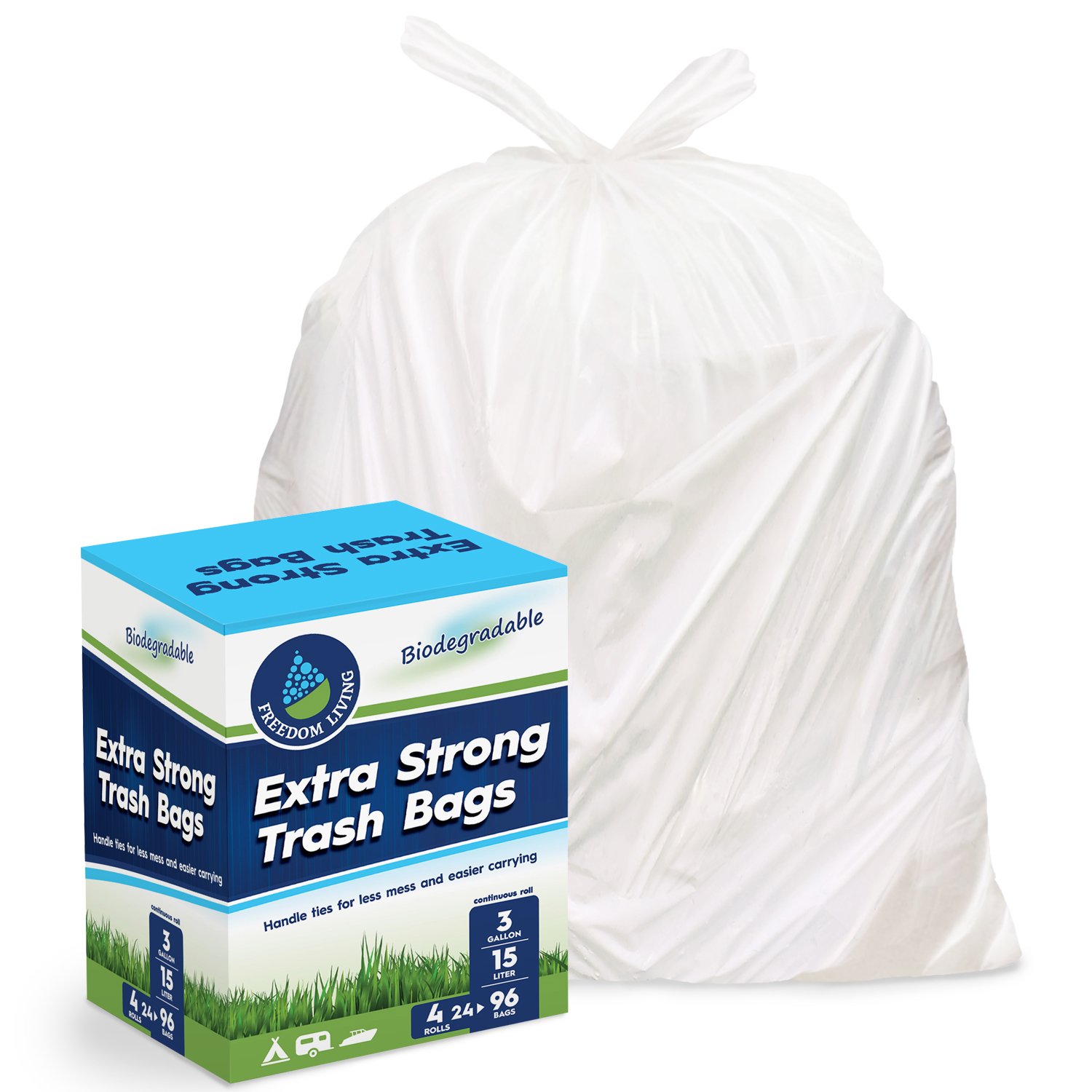 Freedom Living Biodegradable Heavy Duty White Trash Bags (3 Gal... Free