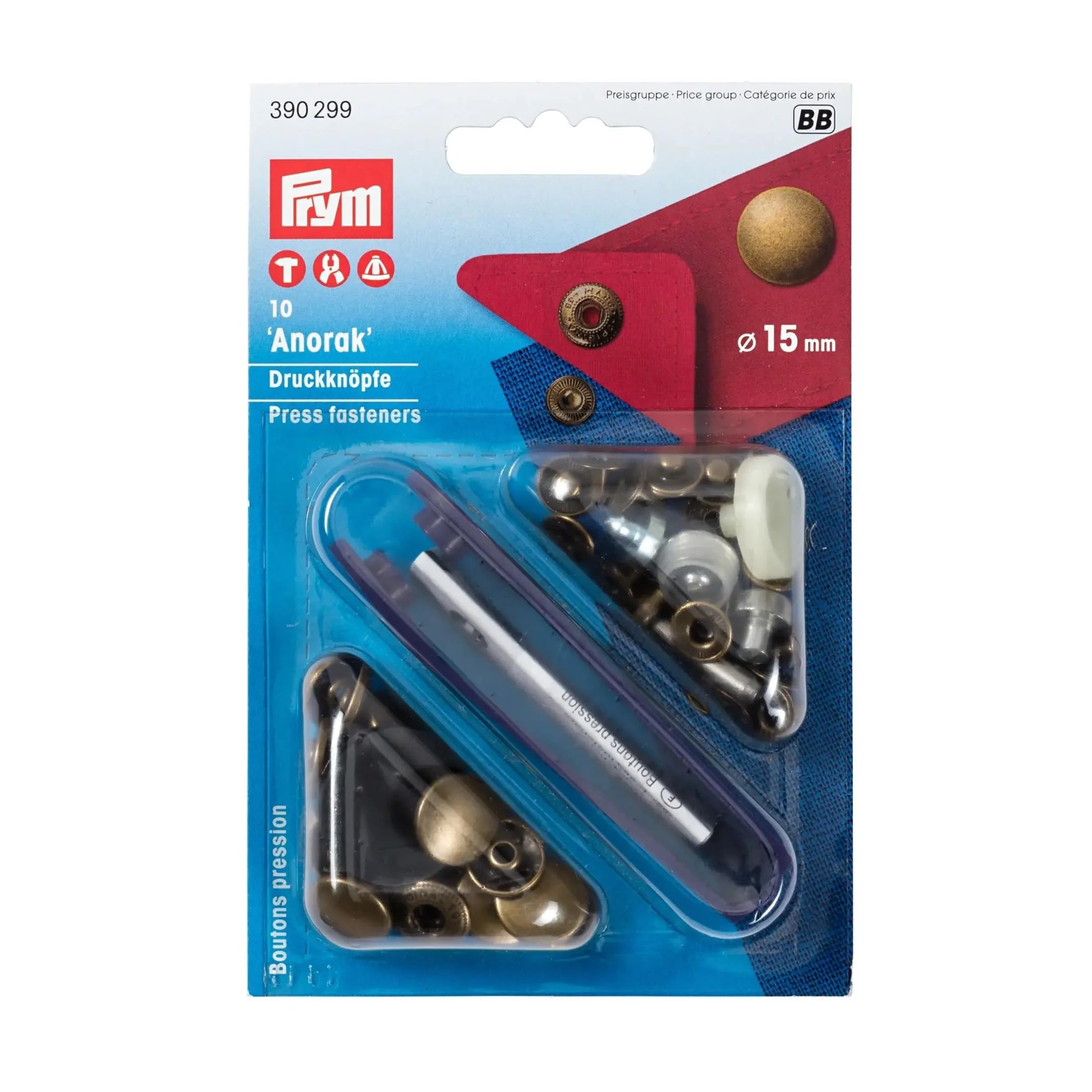 Prym PRYM_390299-1 Non-sew Fasteners Anorak Antique Brass 15 mm