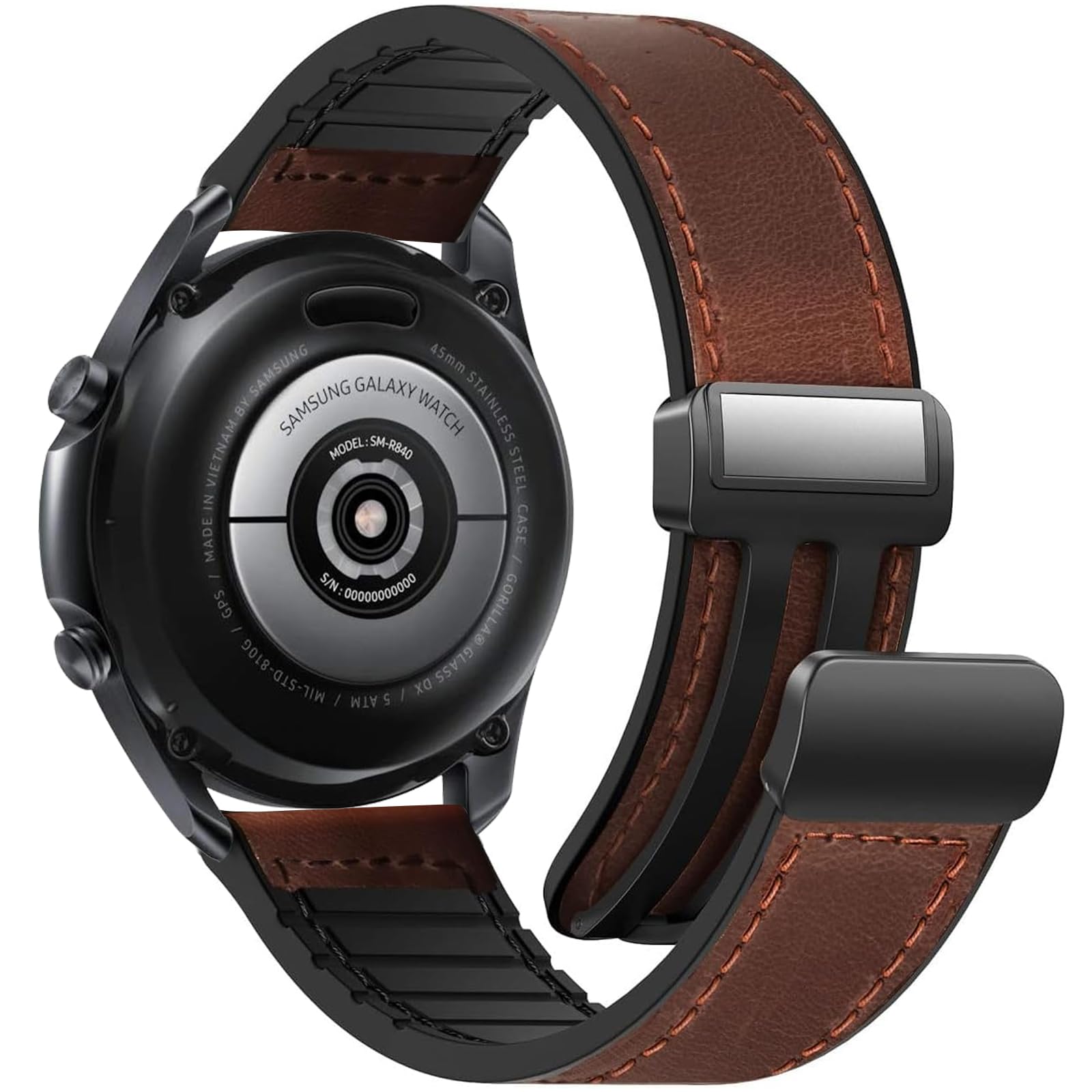 WestEagle Magnetic Leather Band Compatible with Samsung Galaxy Watch 3 45mm/Galaxy Watch 46mm Bands/Gear S3 Frontier, Quick Release 22mm Strap Replacement Wristband for Men Women