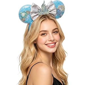 MLGZIU Mouse Ears Headband for Women Sequin Bow Hair Accessory for Theme Park Birthday Cosplay Holiday Photo Props (Castle Bo