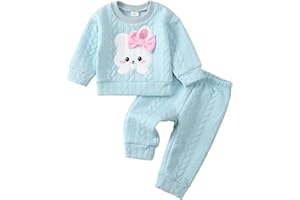 Kucnuzki Baby Toddler Girl Clothes Long Sleeve Crewneck Sweatshirt Tops Sweatpant Sweatsuit Baby Girl Fall Winter Outfit