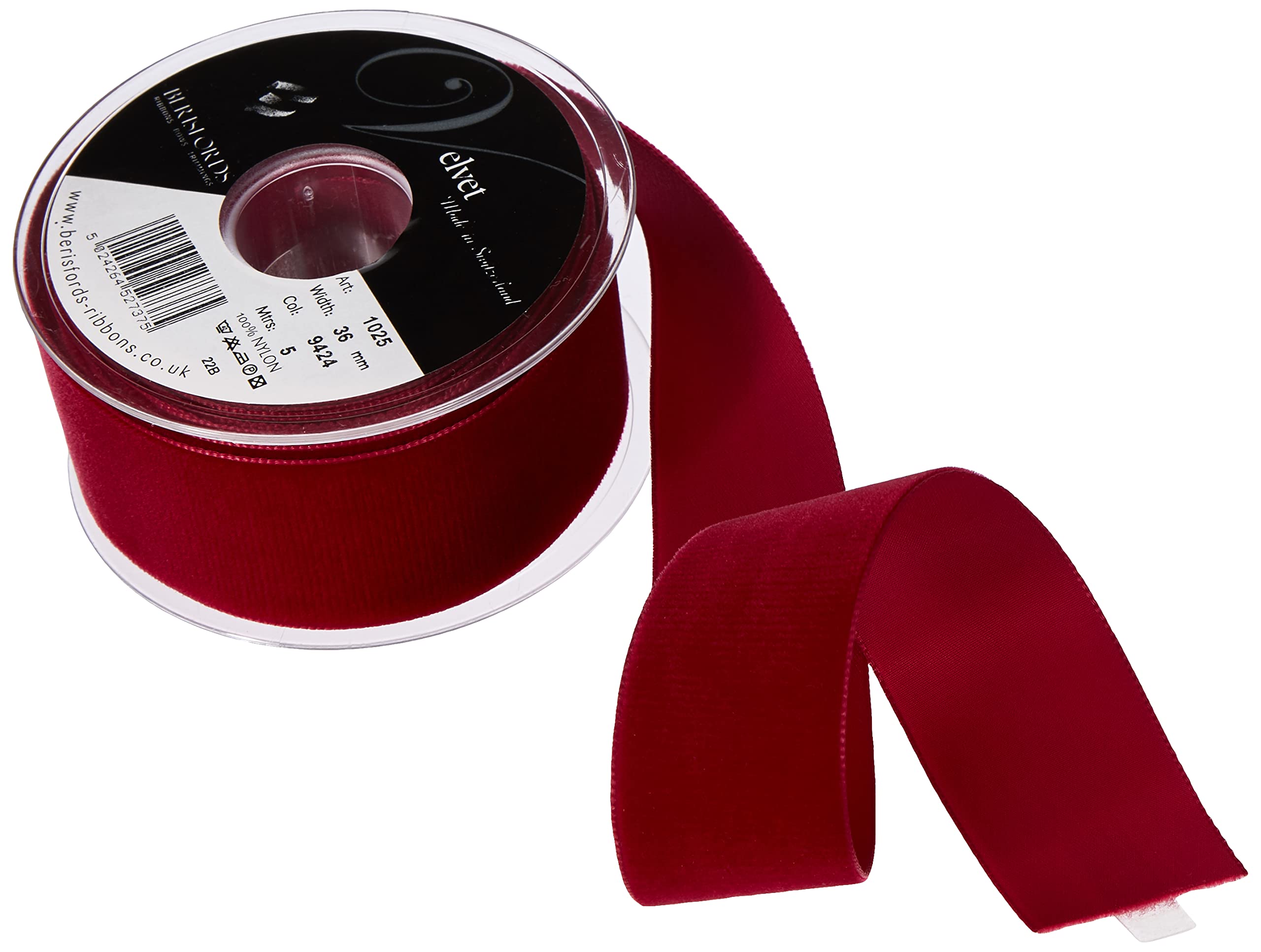 Berisfords Velvet Ribbon, Wine, 102 x 45 x 102 cm, burgundy