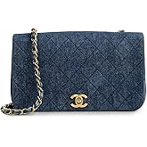 CHANEL What Goes Around Comes Around Women's Pre-Loved Blue Denim Full Flap Shoulder Bag 9"
