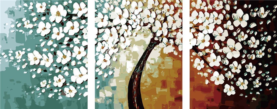 YEESAM Art New Paint by Numbers for Adults Set Pack of 3 Multi Pack Pieces Panels Canvas - Plum Blossom Tree Beautiful Flower 3 x 16 * 20 inches Linen Canvas - DIY Digital Painting by Numbers Kits