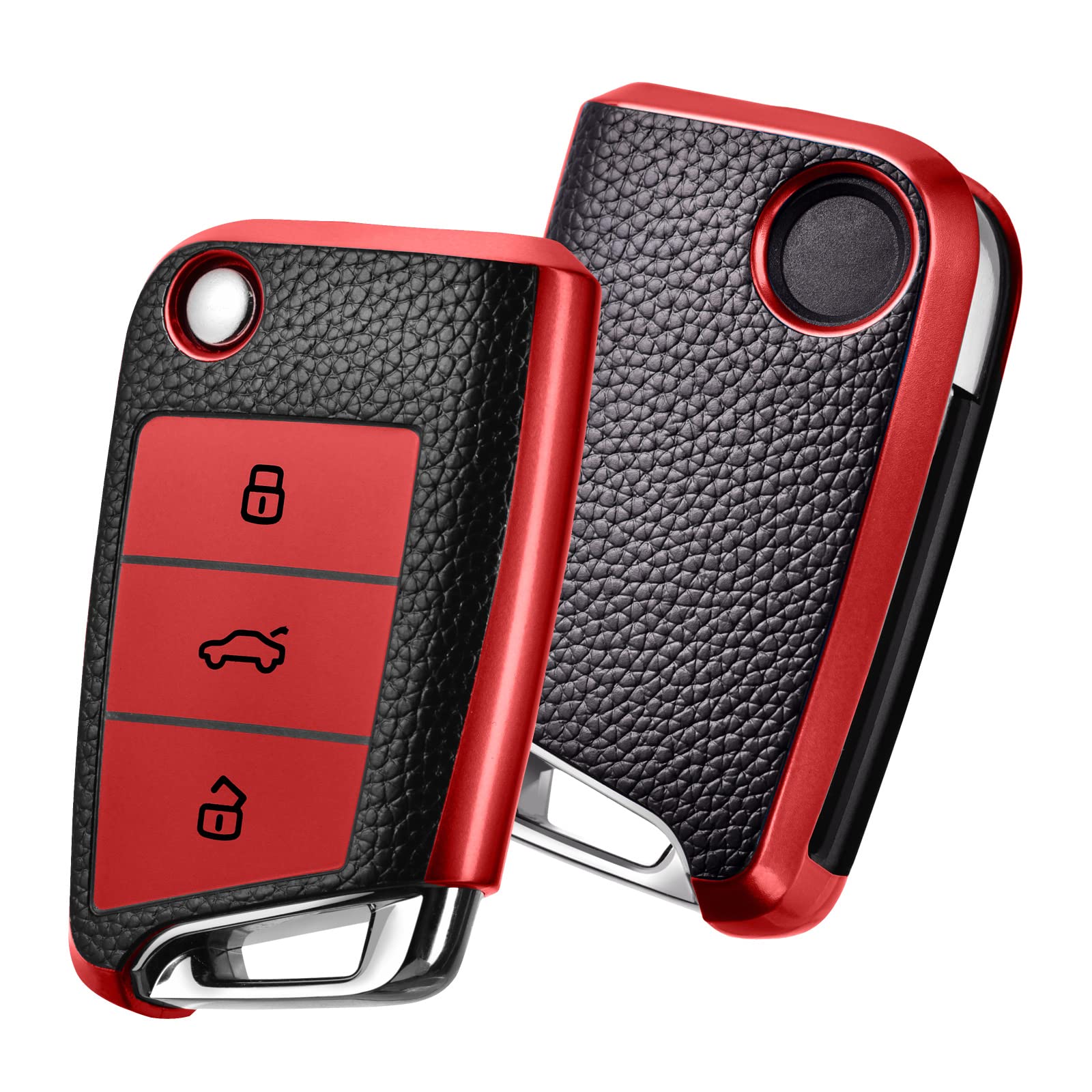 OATSBASF Car Key Case For VW, Key Case Compatible with VW Golf 7 MK7，Silicone Key Case, Key Box Cover for VW Polo, Skoda, Tiguan, 3 Buttons (Red Leather) — image 1