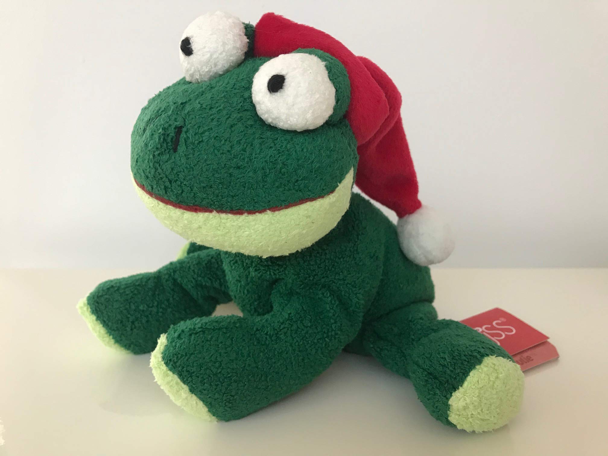 Russ Yulie Green Frog wearing Santa Hat Berrie 7"