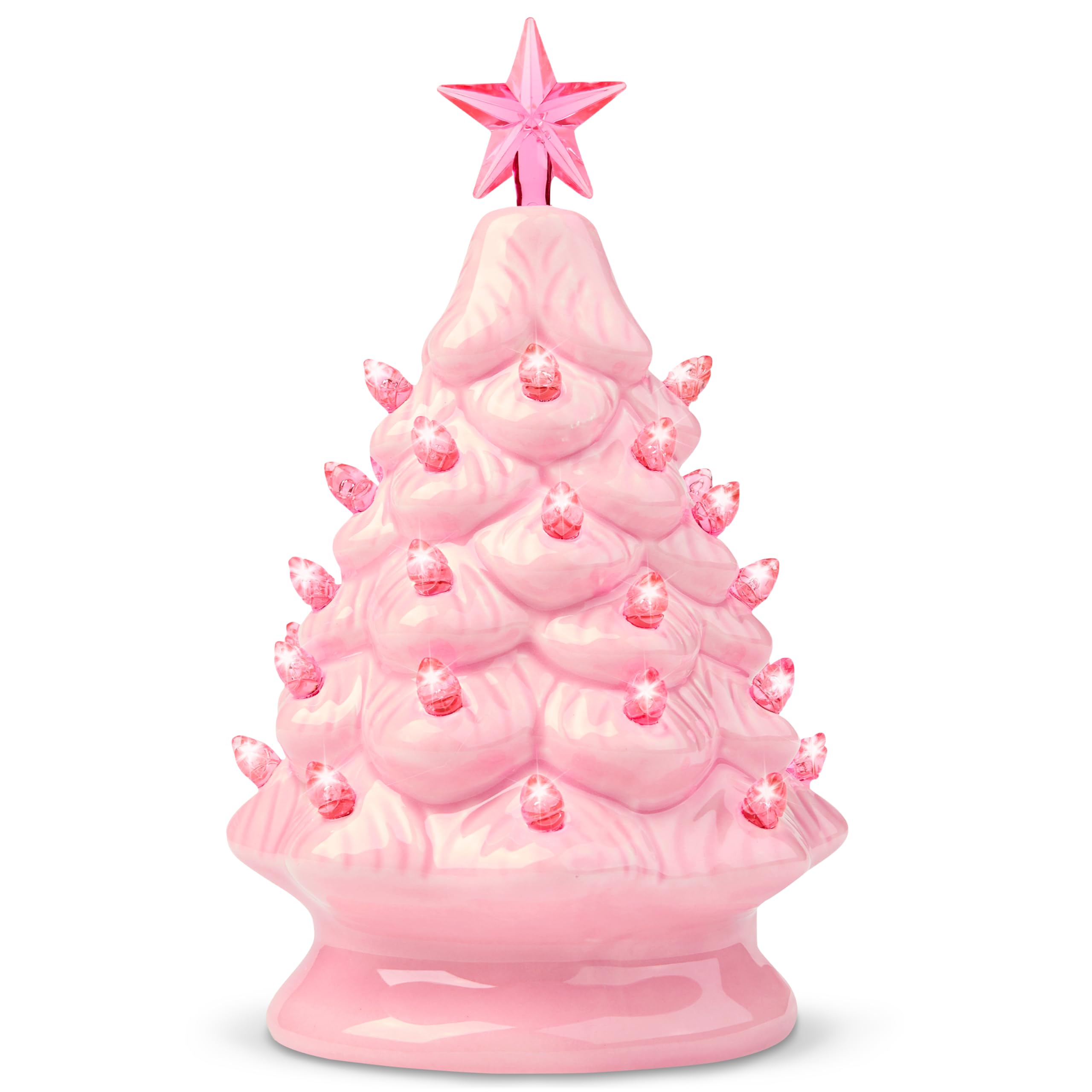 Joiedomi 17.7cm Pink Ceramic Christmas Tree, Prelit Tabletop Christmas Tree with Extra Clear Star Topper & Bulbs for Best Desk Decoration