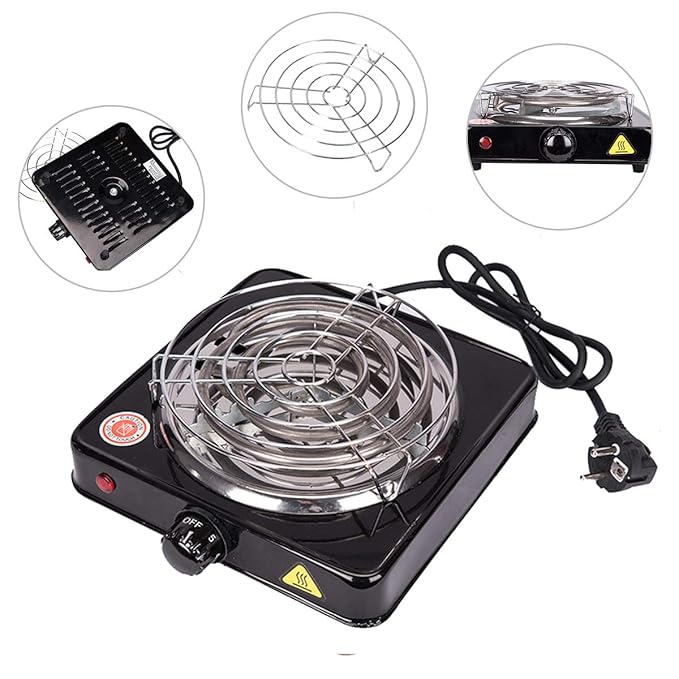 Pre&Mium Elektrischer Kohleanzünder Shisha Kohle Grill 1000 W Heizplatte Brenner E-Heater Kohlebrenner Schwarz (Kohleanzünder