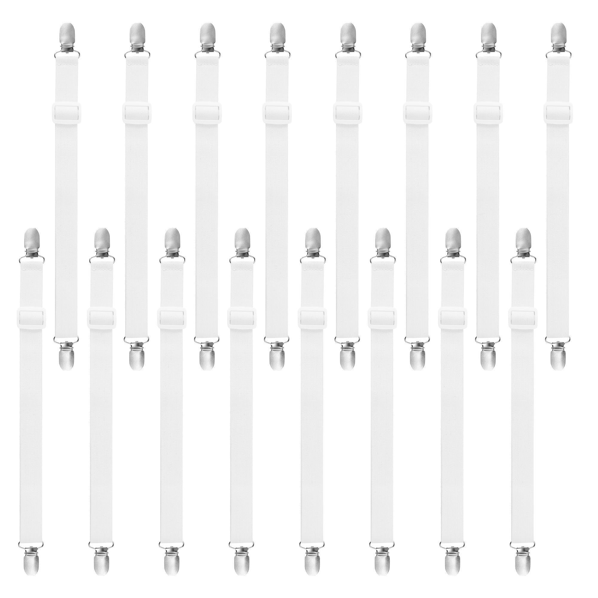 HAOYULUO Pack of 16 adjustable bed sheet straps, elastic bed sheet straps, suitable for sofas, smooth ironing boards and bed sheet attachments (white)