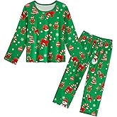 WonderBabe Little Girls Christmas Pajamas Toddler Long Sleeve Elf Pjs Set Kids Christmas Snowman Pattern Sleepwear