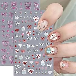 5Pcs Bow Nail Sticker French Heart Nail Decals 3D