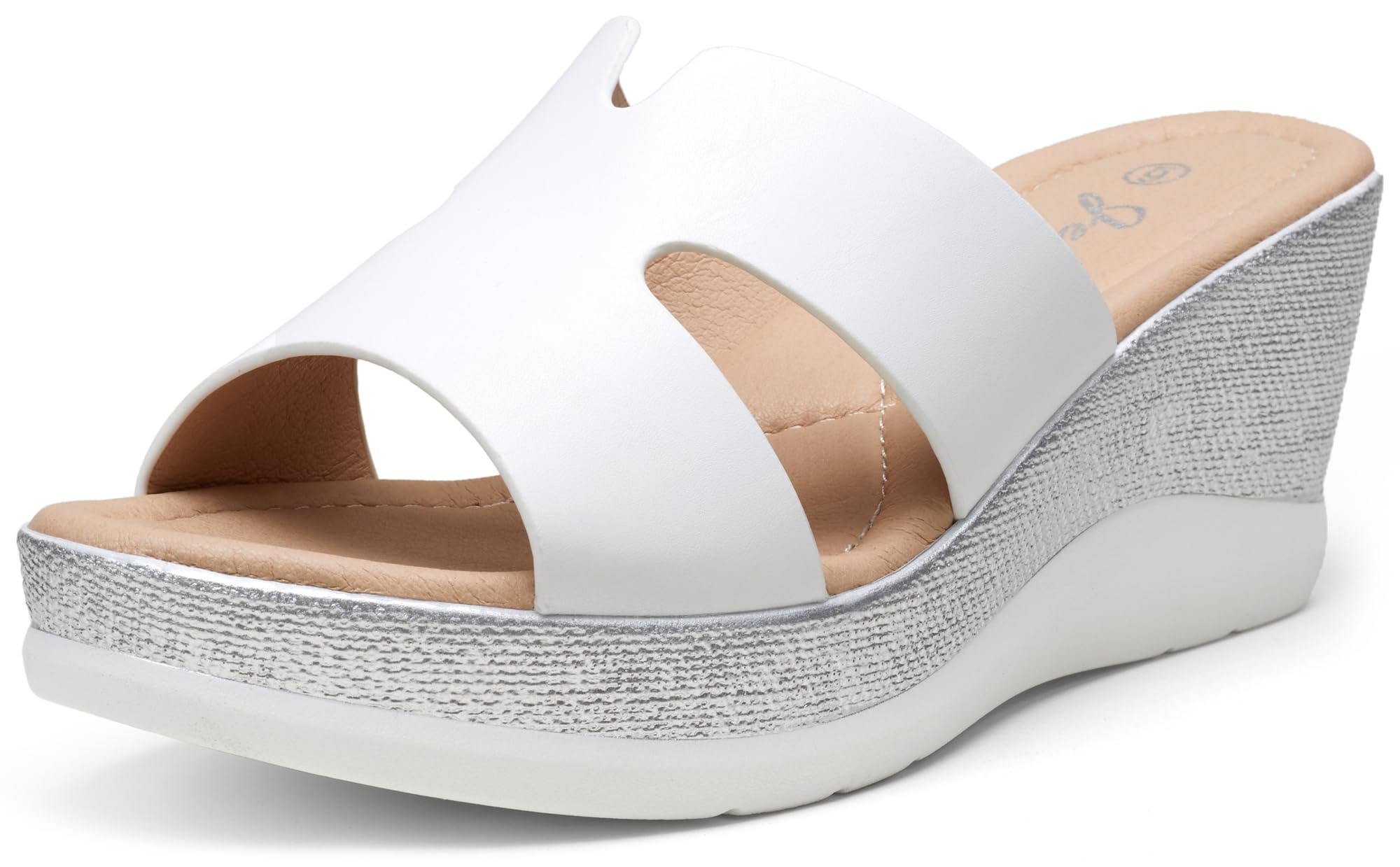 Photo 1 of Jeossy Women's White Platform Wedge Sandals Slip On 825 Peep Toe High Heel Sandals Size 8.5(DJY825 White 08.5)