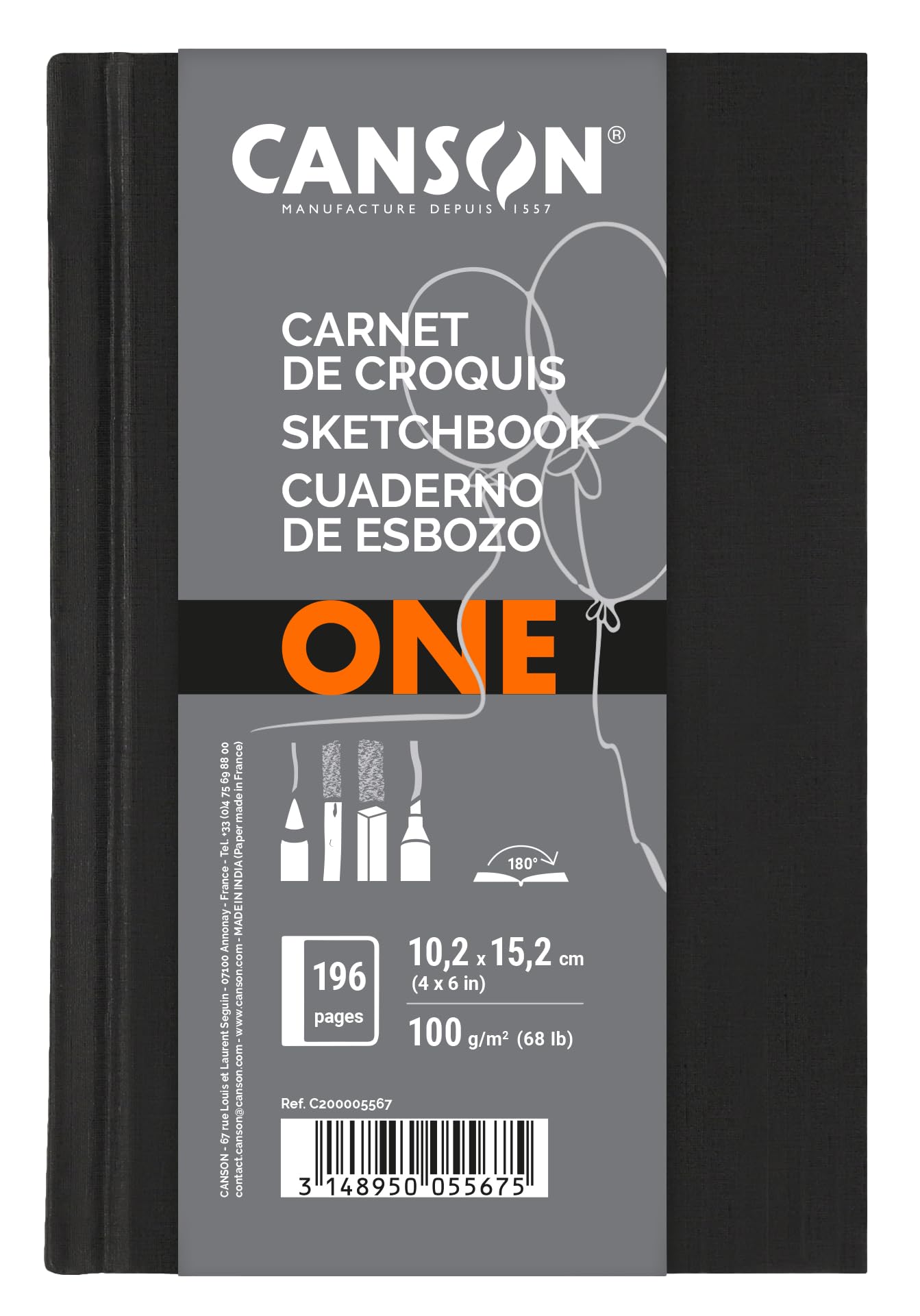 Canson ArtBook ONE - 10.2x15.2cm hardbound sketchbook including 98 sheets of 100gsm drawing paper