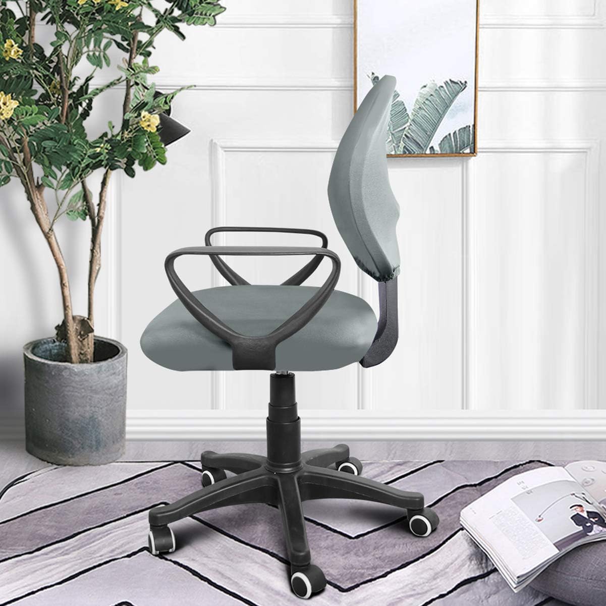 VOSAREA Office Chair Covers Stretch Computer Desk Chair Slipcovers Protector Removable Washable Chair Seat Cushion Protectors (Deep Grey) - Image 4