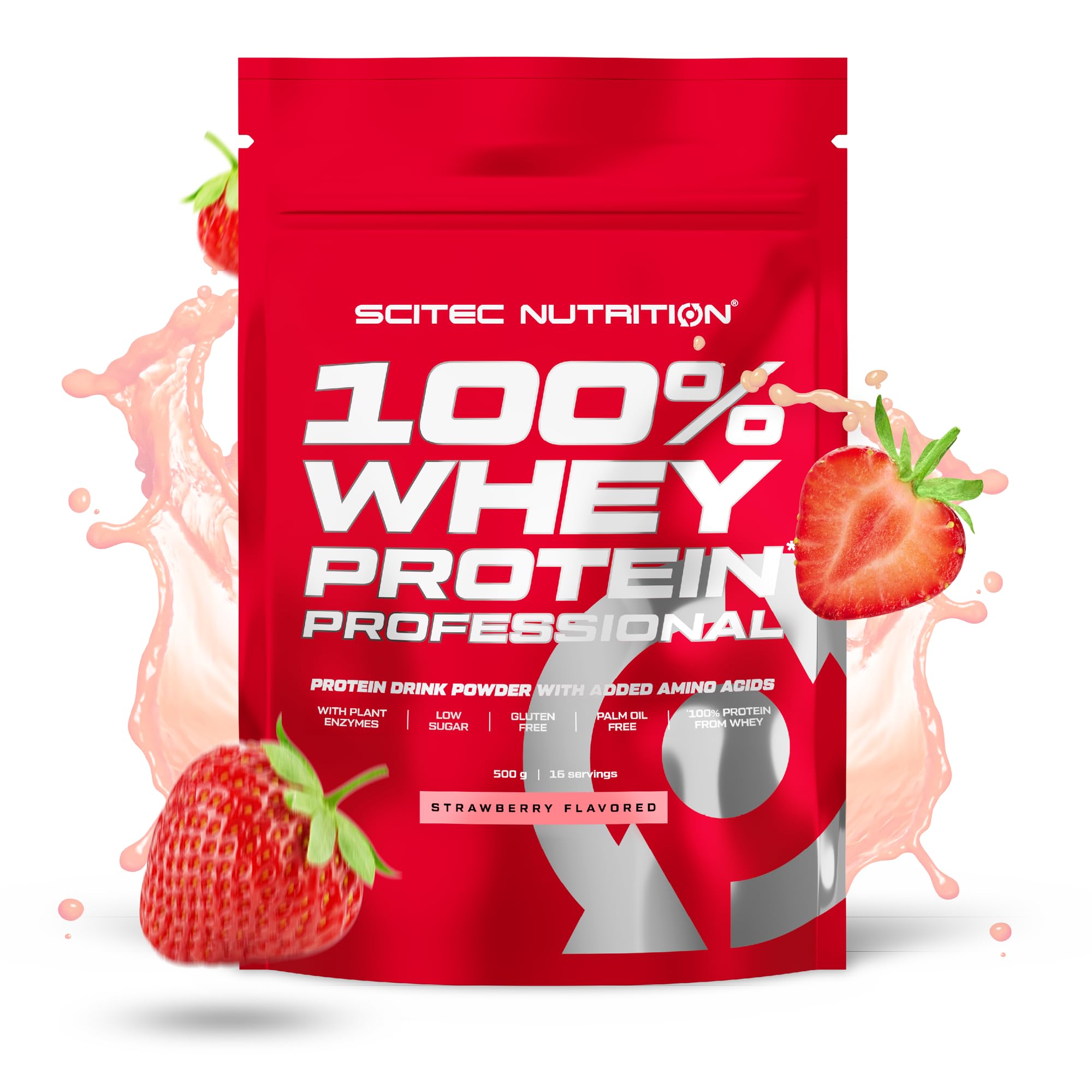 Scitec Nutrition 100% Whey Protein Professional – Enhanced with Extra Amino Acids & Digestive Enzymes – Gluten-Free – Palm Oil Free, 500 g, Strawberry