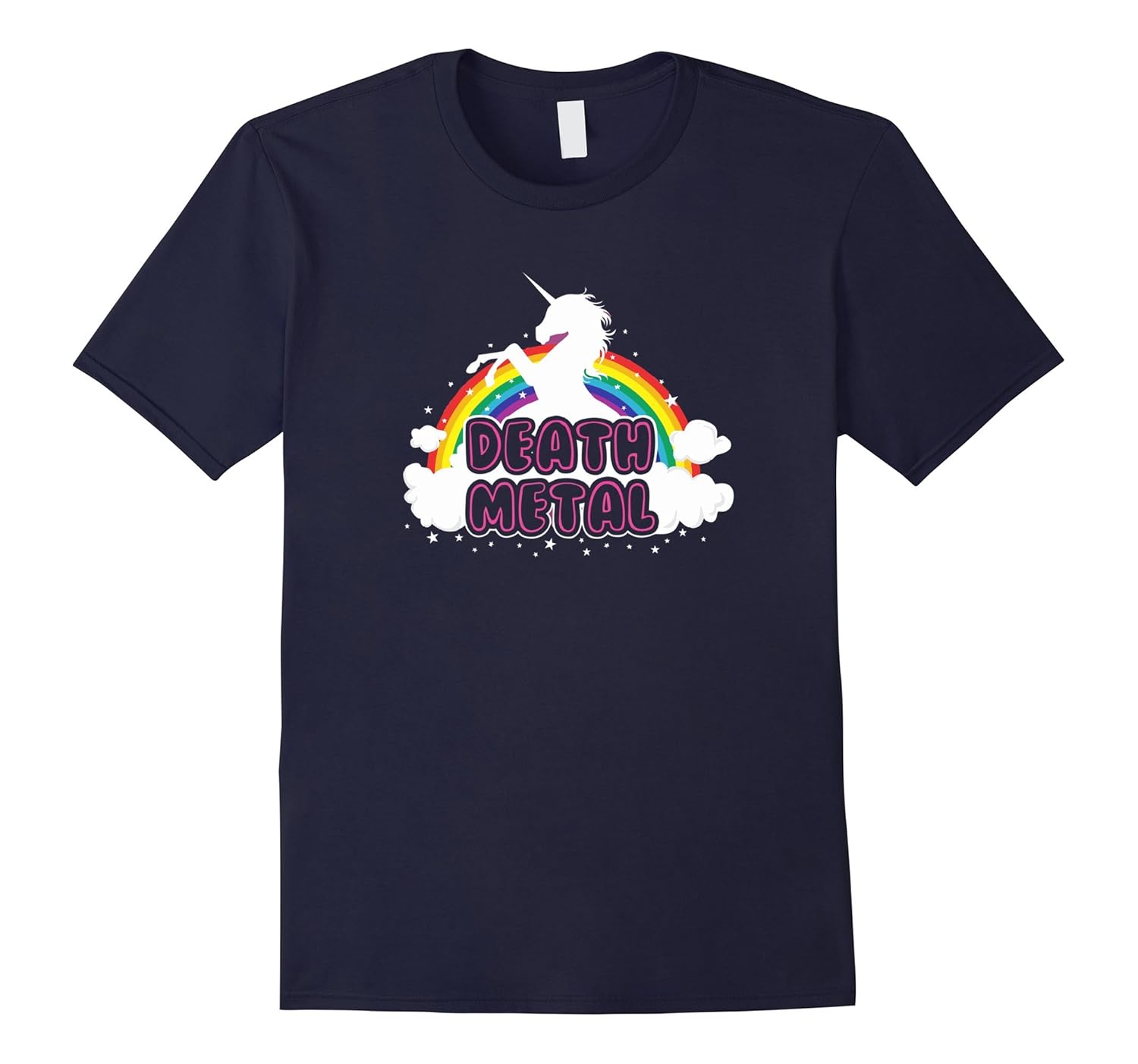 Death Metal Unicorn T Shirt Rainbow Clouds Thunder Unicorn-Rose