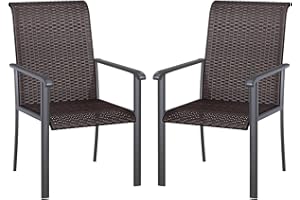 VICLLAX Patio Rattan Dining Chairs Set of 2, Outdoor High Back Wicker Dining Chairs for Garden Deck Yard Front Porch, Dark Grey Frame/Brown Back& Seat