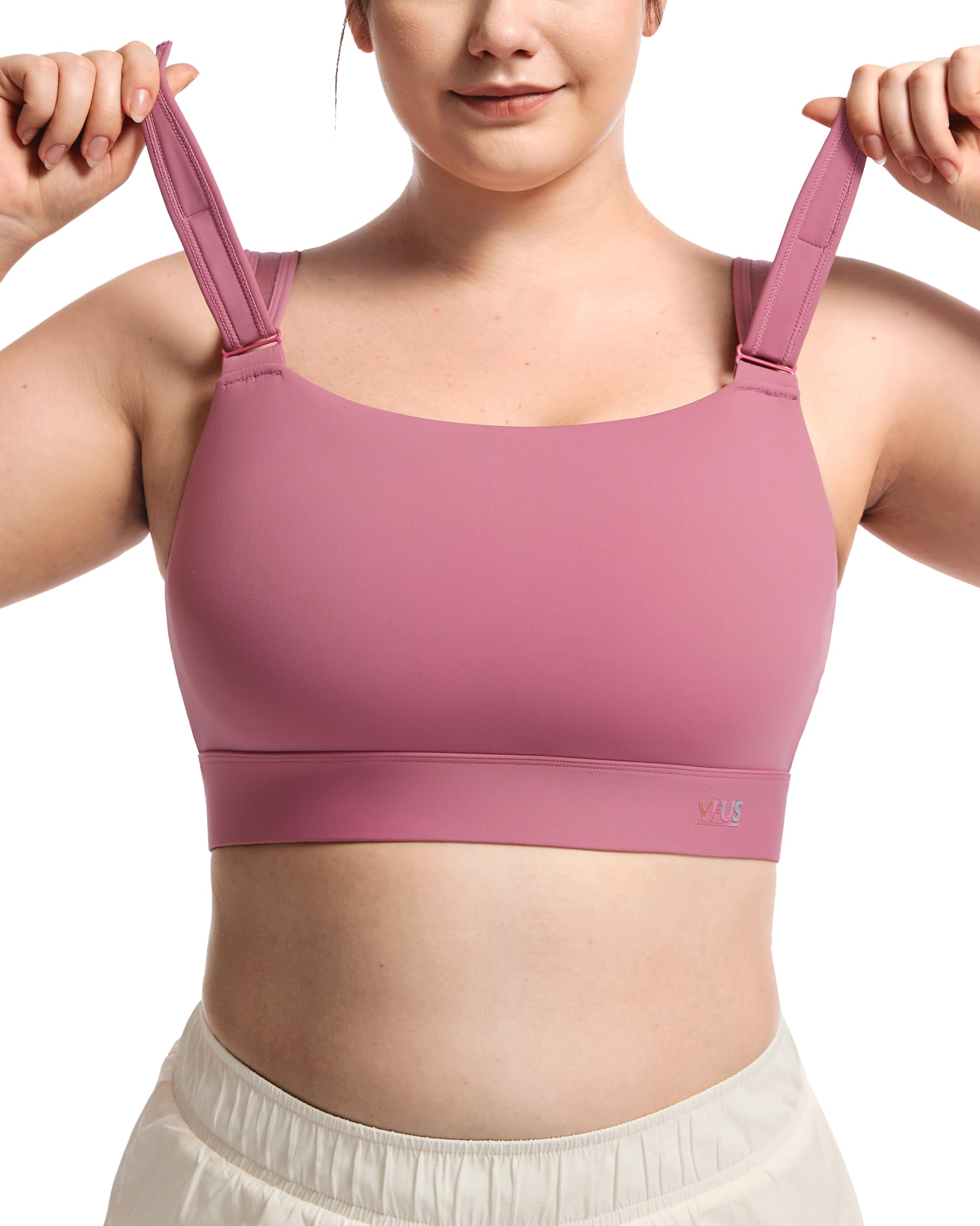 Photo 1 of VFUS Women's Sports Bra Zip Front Open Back Square Neck Medium-high Support Workout Tank Tops for Gym (Large, Pastel Pink)