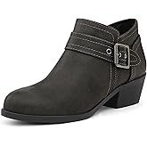 mysoft Women's Ankle Boots Low Chunky Stacked Heel Comfortable Round Toe booties with Side Zipper Shoes