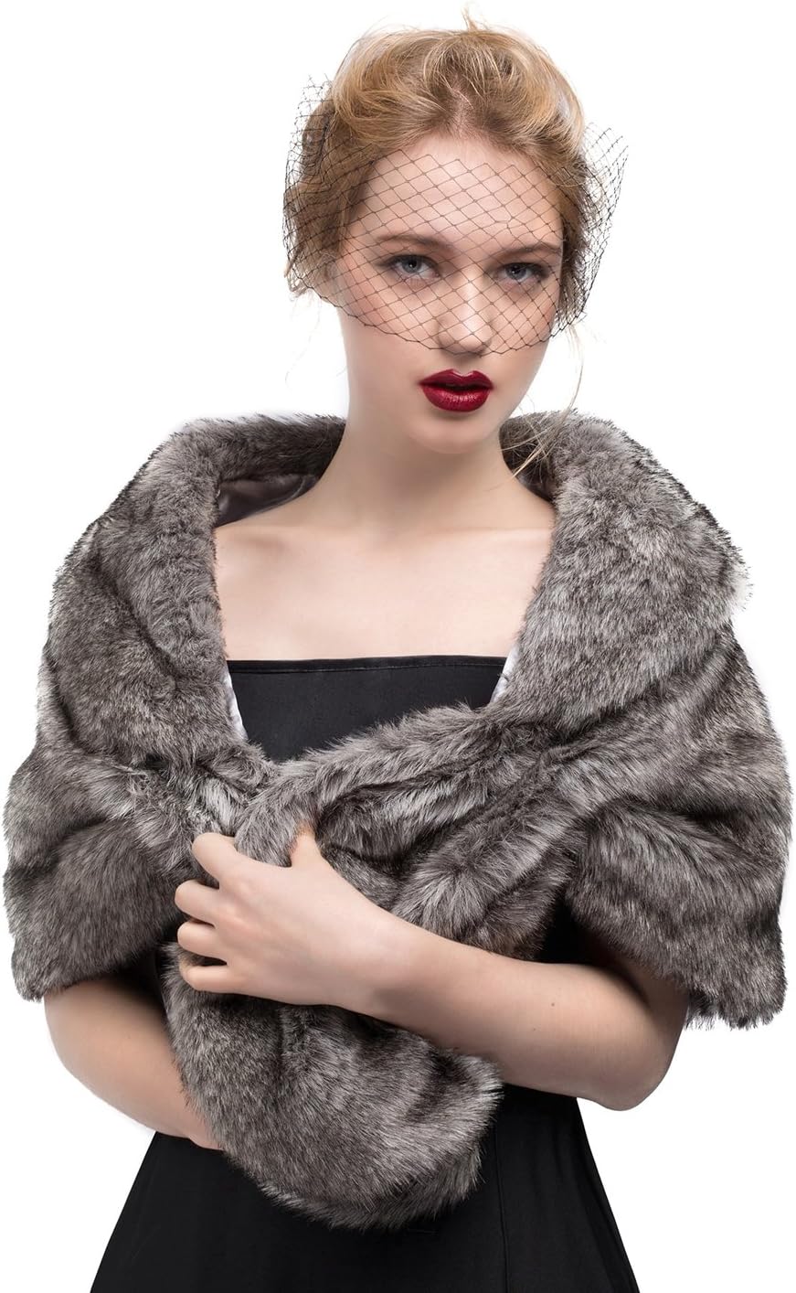 Faux Fur Shawl Wrap for Women Bridal Wedding Shrug Stole Size M L Multi Colors