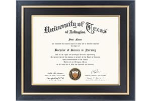 GMFrames 11x14 Wood Diploma Frame with Black Mat or Display 14x17 Certificates without Mat,UV Protection Acrylic,Rustic Black Finish with Gold Trim
