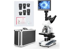 [Research-Grade] Vabiooth Lab Compound Trinocular Microscope 40X-2500X Magnification with 7" LCD Screen 5MP E-Eyepiece, Two-L