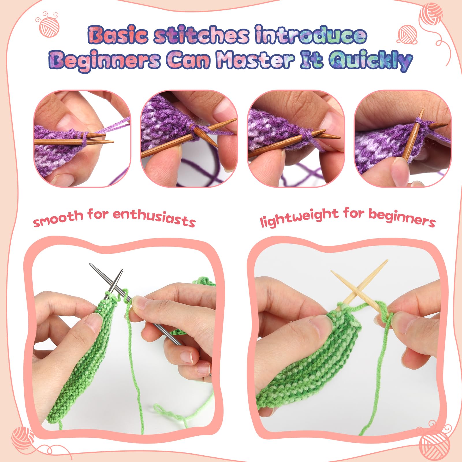 Katech Knitting Kit for Beginners Adults, 6 Pcs Socks Yarn for Knitting Kit W/Step-by-Step Instruction and Knitting Needles, Knitting Starter Kit for Beginners to Learn-to-Knit Craft Socks Gift