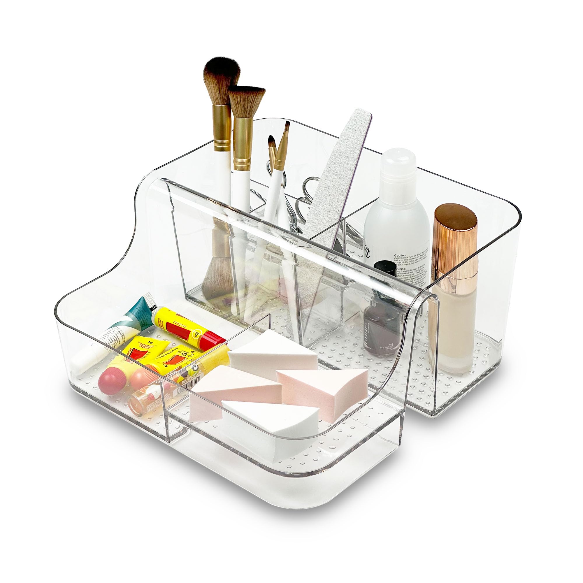 Addis Open 6 Compartment Clear Acrylic Cosmetic Vanity Office Desktop Stationery Easy Display Organiser For Make Up and Jewellery; Home Office Stationary Desk Storage, Clear Acrylic